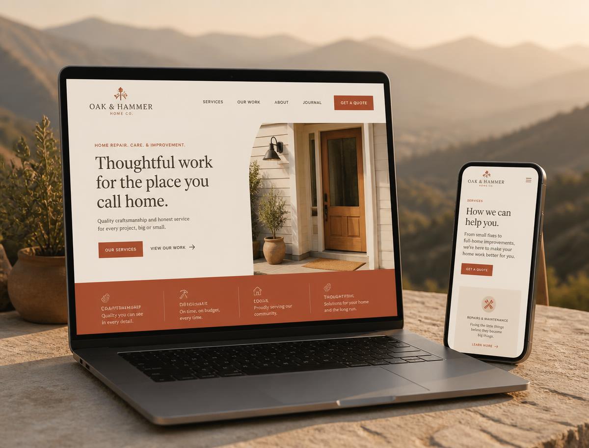 Oak & Hammer Home Co. — Custom Wix Website + Local SEO website after the rebuild